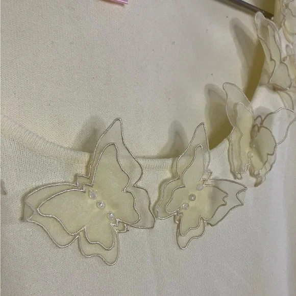 Fairy Butterfly Knit Lightweight Sweater XL Coquette Feminine Y2K Butter Yellow - Picture 2 of 5